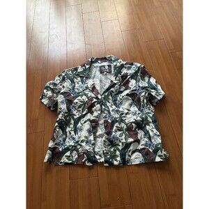 Tombolo Company Lurking Jaguar Crop Cut Hawaiian Shirt White Linen WOmen's M